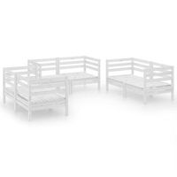 conjunto de salon de jardin de 6 uds  mueble jardin mesa y sillas blanco madera maciza de pino