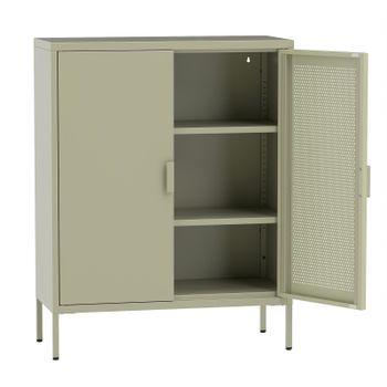 Costway Armario Metálico de Dos Puertas con Estantes Ajustables Gran Capacidad de Almacenamiento para Salón y Cocina 80 x 35 x 102 cm Verde Menta