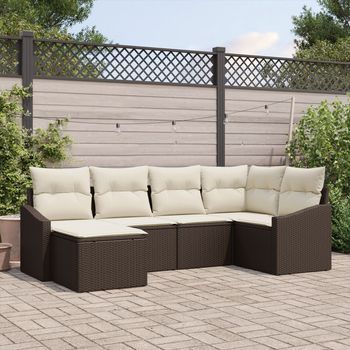 Set De Sofá De Jardín  De 6 Piezas Con Cojines Marrón Poliratán V3741 Unico / Beige