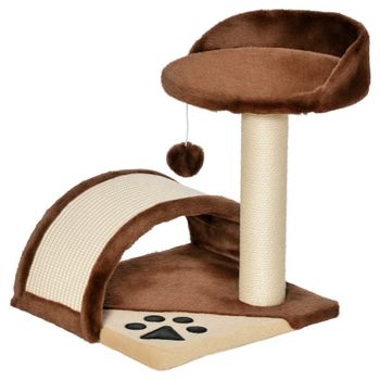 PawHut Árbol Rascador para Gatos Altura 40 cm de 2 Niveles con Poste Tablero Plataformas Juguete de Bola Colgante 35,5x37x46 cm Marrón   Aosom España