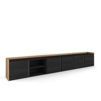 mueble tv television muebles de salon almacenaje 309x35x50 cm para tv hasta 80 con almacenamiento estilo moderno negro y roble