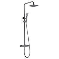 columna de ducha termostatica negro opaco en acero y laton con cartucho antical y asta extensible