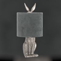 hare table lamp in silver with grey velvet shade