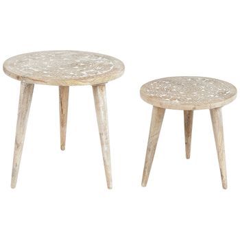 Conjunto De 2 Mesas De Centro De Madera De Mango Clara Blanco Desgastado Uday