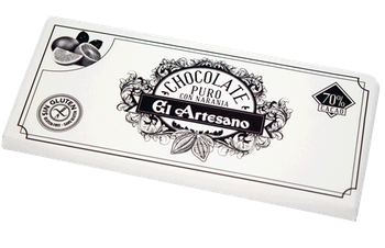 Tableta de Chocolate puro 70% cacao con naranja 125g - El Artesano.