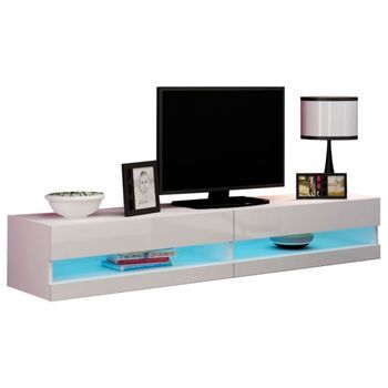 Mueble De Televisión Moderno Nyana Home | Con Luz Led Integrada | Diseño Flotante Y Elegante | Amplio Almacenamiento | Medidas: 180x30x40 Cm | Blanco