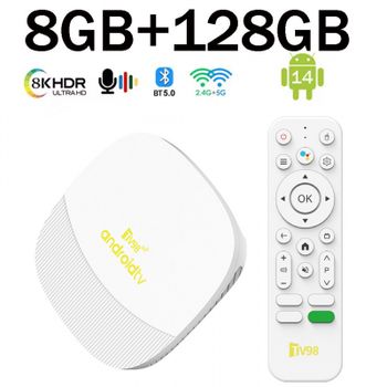 TV98 ATV Max TV Box 4K Android 14 Wifi6 4G 5G BT Reproductor multimedia Allwinner H313 8GB 128GB Control por voz Set-top box inteligente 8K iptv