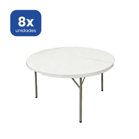 pack 8 mesa redonda plegable 180 cm xl - 10-12 personas acero reforzado 28 mm