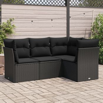 Conjunto De Sofás Jardín 4 Uds | Mueble Jardin Mesa Y Sillas Con Cojines Ratán Sintético Negro Cfw268884