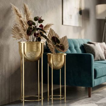 Juego de 2 maceteros de metal dorado con soporte ø cm 27x62-21,5x52