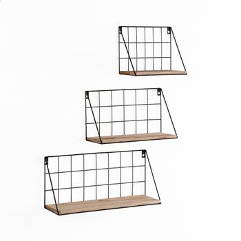 Set de 3 estantes de pared metal negro y madera de paulownia