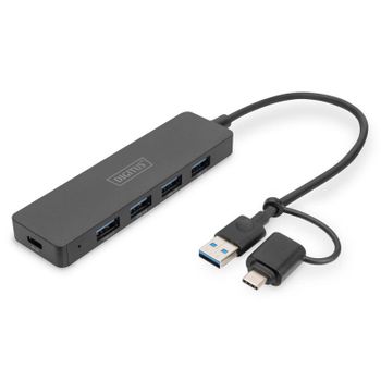 Hub Digitus 4 puertos 12 Gbps USB 3.2 Gen 1 Slim Line Negro