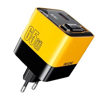 [GaN Tech] WEKOME WP-U39 Cargador USB PD de 65W 2 puertos USB-A+USB-C con cable Tipo-C telescópico integrado Cargador rá