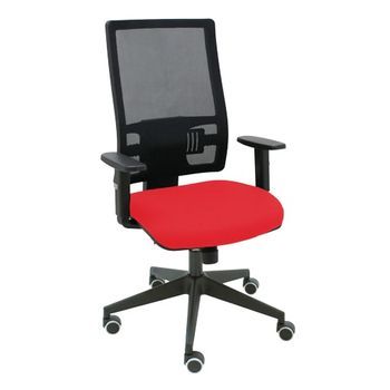 Silla De Oficina Ergonómica Con Mecanismo Sincro Y Regulable En Altura Respaldo Alto De Malla Transpirable Y Asiento Tapizado En Tejido Bali Color Rojo Piqueras Y Crespo Modelo Horna