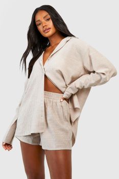 Pantalón Corto De Pijama De Algodón Con Raya Diplomática, Beige