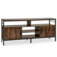 costway mueble para tv hasta 65 con 2 gabinetes 4 estantes abiertos madera patas metal consola multimedia sala estar marron rustico