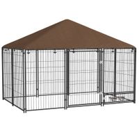 pawhut perrera con toldo y soporte giratorio para comida 2 cuencos incluidos 211x141x151 cm negro   aosom espana