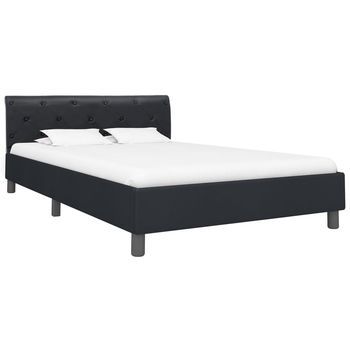 Cama Matrimonial | Cama Doble | Estructura De Cama Sin Colchón Cuero Sintético Negro 140x200cm Cfw71241