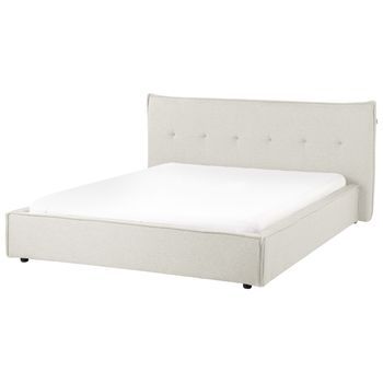 Cama Con Somier Tapicería De Tela Patas Negras Con Cabecero Y Somier Dormitorio Blanco Crema 160 X 200 Cm Lestre