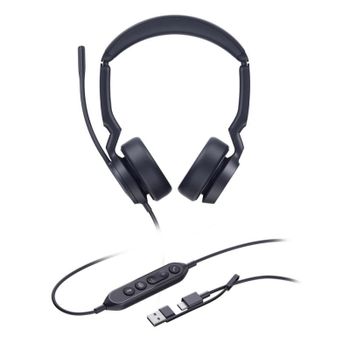 Auriculares Yealink UH44 Dual con cable USB-C/A, cancelación de ruido y micrófono para oficina, negros