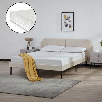 Cama Tapizada Porvoo Con Cabecero Somier Terciopelo Con Colchón 140x200cm - Beige [en.casa]