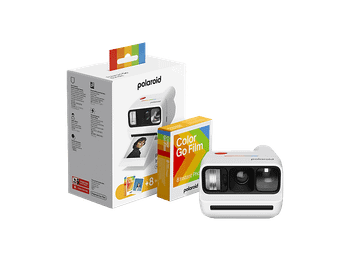 Cámara instantánea - Polaroid Go Gen 3 + Bundle de película a color (8 Photos), Espejo para Selfies, Autodisparador, Doble Exposición, Flash, Blanco