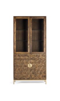 Vitrina en madera de mango y toques dorados efecto enjambre