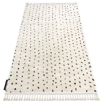 Alfombra Berber Syla B752 Puntos Crema Franjas Bereber Marroquí Shagg 120x170 Cm