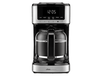 Cafetera de goteo - Ufesa Ariccia 14, 900 W, 1.8 l, 14 tazas, Negro y Plata