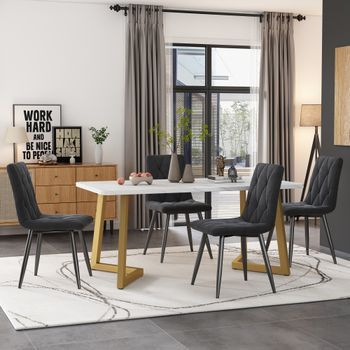 Conjunto De Mesa Y 4 Sillas - Mueble De Comedor - Mdf Y Metal - Blanco Y Gris (117x68x75cm)