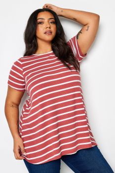 Yours Camiseta Canalé Roja De Rayas, Mujer Curvy Y Tallas Grandes, Yours