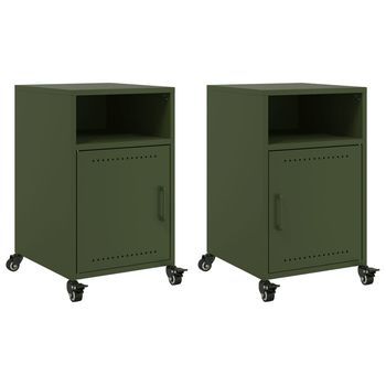 Pack 2 Uds Mesitas De Noche | Mesilla De Noche Acero Verde Oliva 36x39x59 Cm