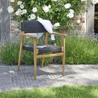 sillon de jardin de madera teca maciza y cuerda negro
