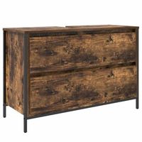 mueble de bano con lavabo y cajones roble ahumado 90x345x60 cm