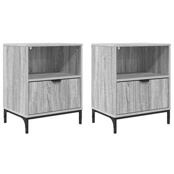 Pack 2 Uds Mesita De Noche | Armario De Noche | Mesa De Noche Con Cajón Gris Sonoma 49 X 36 X 61 Cm