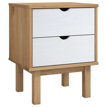 Mesita De Noche 39x45x57 Cm Madera Maciza De Pino Y Madera Tratada - Marrón