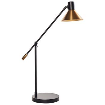 Lámpara De Mesa Moderna Metal Hierro Pantalla Y Brazo Ajustables Negro Y Dorado Pinkeen