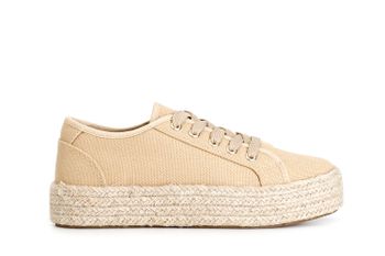 zapato de mujer con cordones de tela y forrada de esparto beige 37