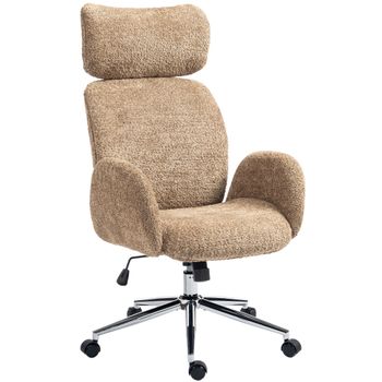 HOMCOM Silla de oficina con reposacabezas ajustable, silla de escritorio ergonómica, función de basculación, regulable en altura, marrón