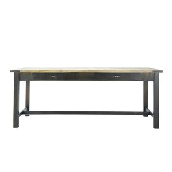 Mesa de comedor de mango macizo y metal negro de 200 cm