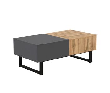 Mesa de centro rectangular de panel de partículas,negro+madera
