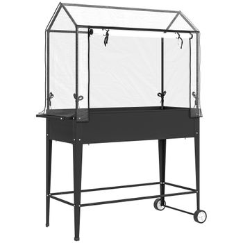 Outsunny Huerto elevado de pie con cubierta de PVC, jardinière elevada con ruedas y orificio de drenaje 100 x 45 x 152 cm negro