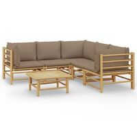 set de muebles de jardin 6 piezas bambu con cojines gris taupe vidaxl