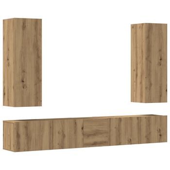 Mueble Para Tv De Pared Madera Contrachapada Artesanal 5 Uds | Mueble De Salón | Mesa De Tv