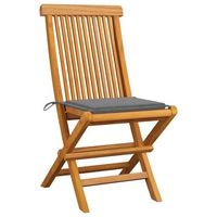 pack 4 uds sillas de jardin  silla de exterior  sillon con cojines grises madera de teca