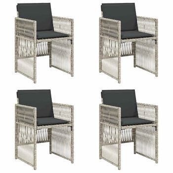 Pack 4 Uds Sillones De Jardín | Silla De Jardín Con Cojines Ratán Sintético Gris Claro
