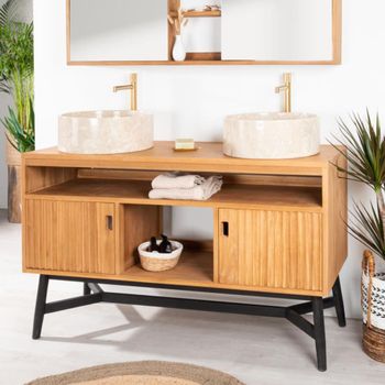 Mueble doble de teca para lavabo 130 cm