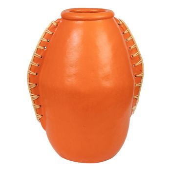 Florero Ceramica Naranja/rattan