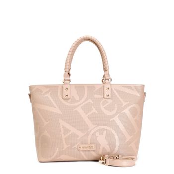 bolso shopping con logotipo maxi impreso a láser en toda la superficie hazelnut taglia unica