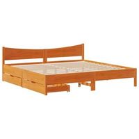 cama de matrimonio  cama de adulto  estructura cama con cajones madera pino marron cera 200x200 cm